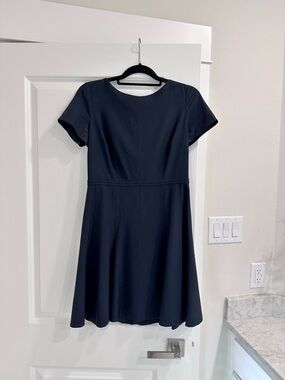 Ann Taylor Navy Short-Sleeve Fit & Flare Dress